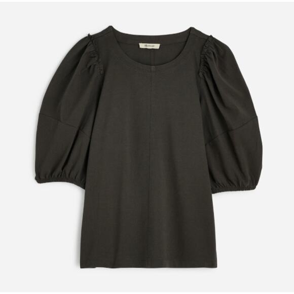 Madewell Puff-Sleeve Tee Sz L Dark Surplus Crewneck Relaxed Pullover Ruffle Trim - Picture 1 of 9